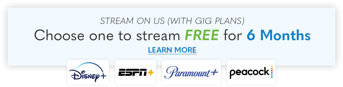 Stream on us! Choose one to stream Free for 6 FREE months